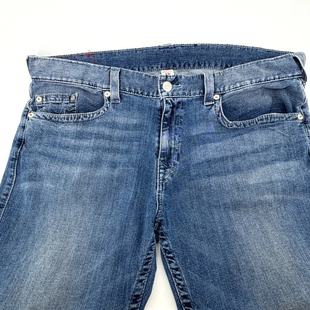 True Religion Straight Leg Jeans Mens 40 Blue Good Horseshoe Stitch Denim